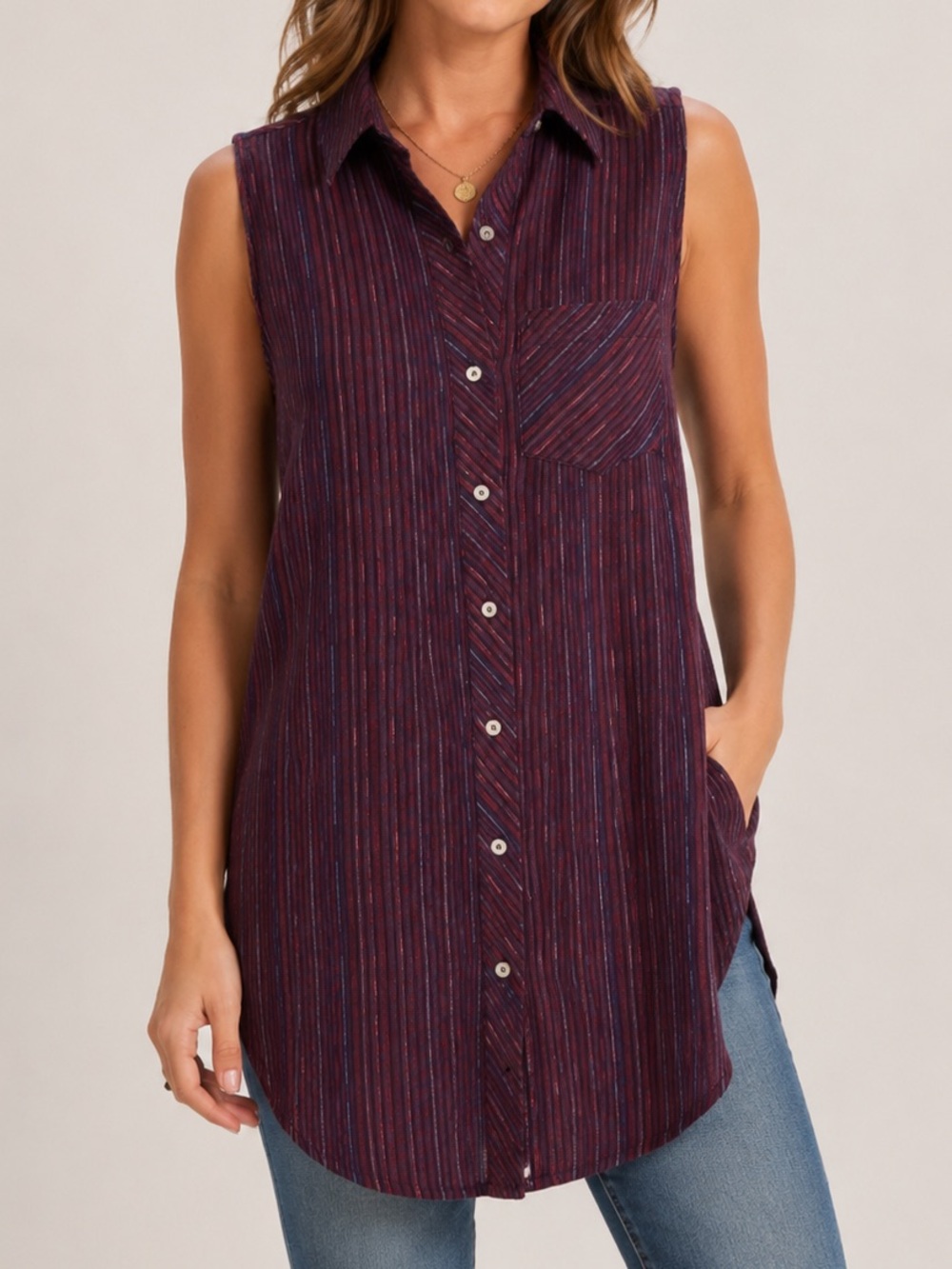 Velvet Heart Sleeveless Button Down Shirt Small Grunge Boho Side Slits
